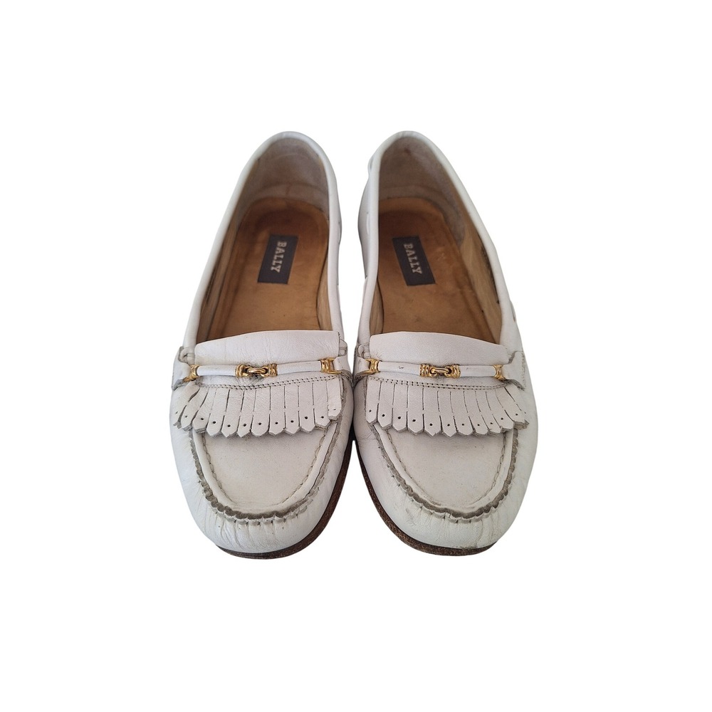 Bally Vintage White Leather Loafers Size‎ 5 Made in Italy